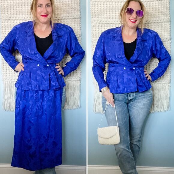 Vintage 100% Silk Butterfly Garden Embossed Print Skirt Suit Set size M 8 🦋 - Picture 8 of 9